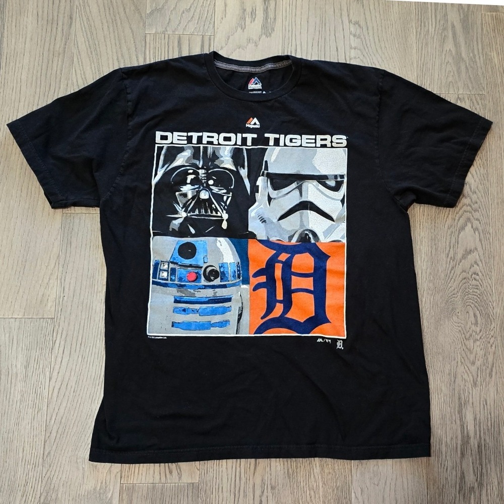 Majestic Detroit Tigers Star Wars T Shirt Mens XL Black Darth Vader Stormtrooper